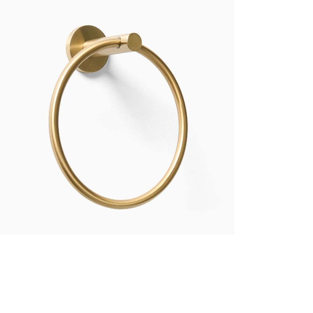 West Elm Modern Overhang Bathroom Hardware Towel Ring Antique Brass NIB